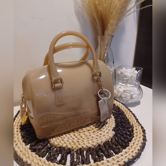 Furla Beige Glossy Rubber Mini Candy Satchel - Picture 2 of 16
